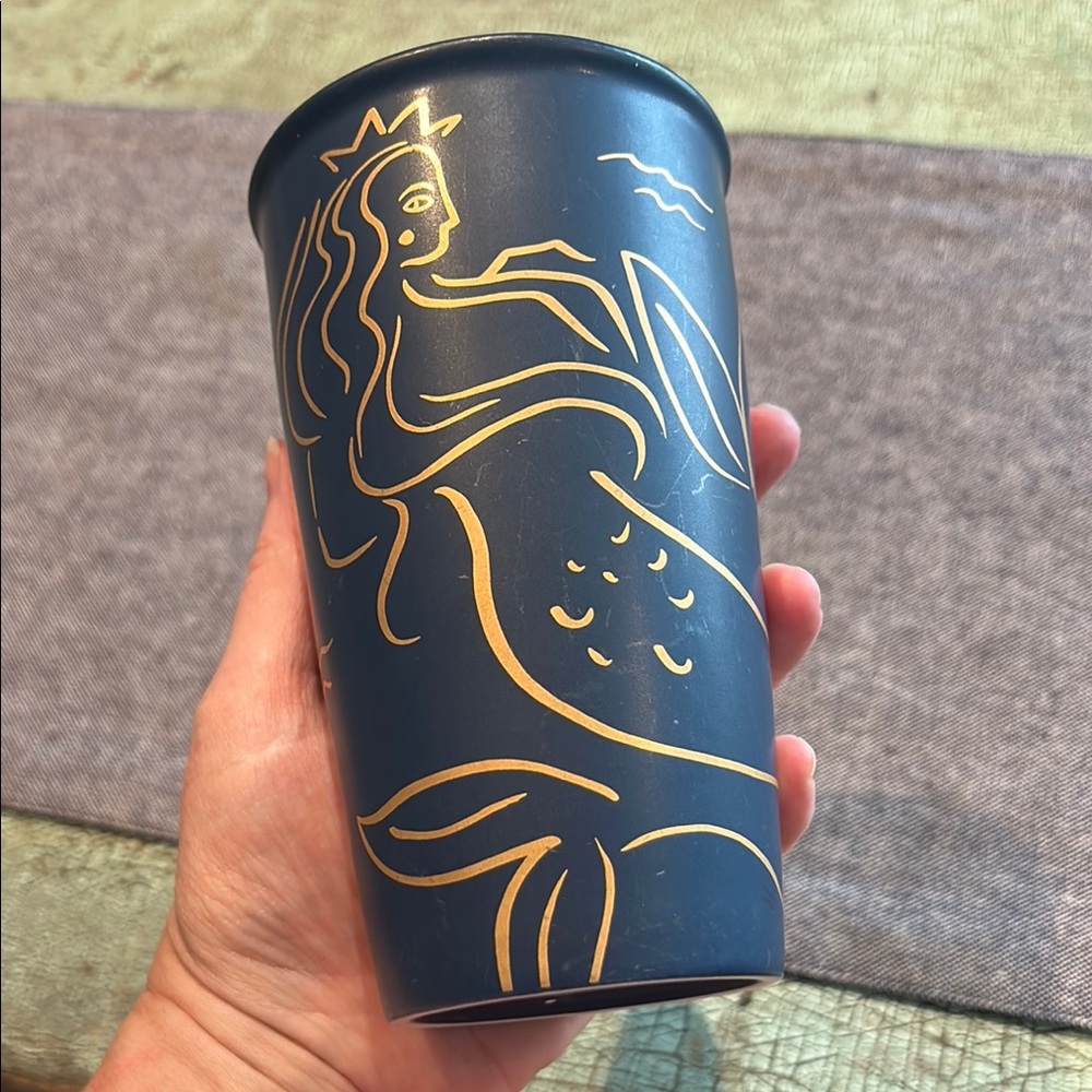 Starbucks Siren Mermaid Ceramic Tumbler w/ Lid Blue Gold 12 oz Anniversary 2017